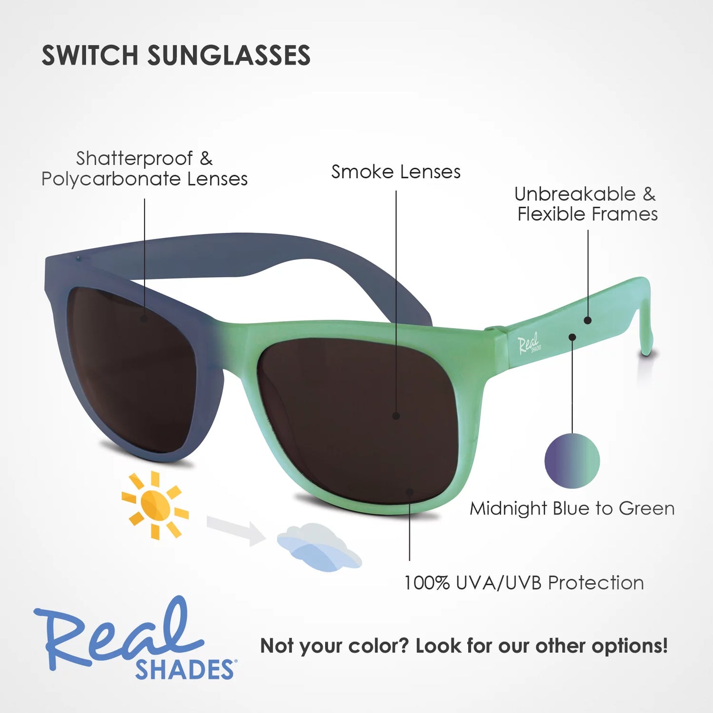 Real Shades Toddler (2-4 yrs) Unbreakable Switch Sunglasses - Light Green to Blue