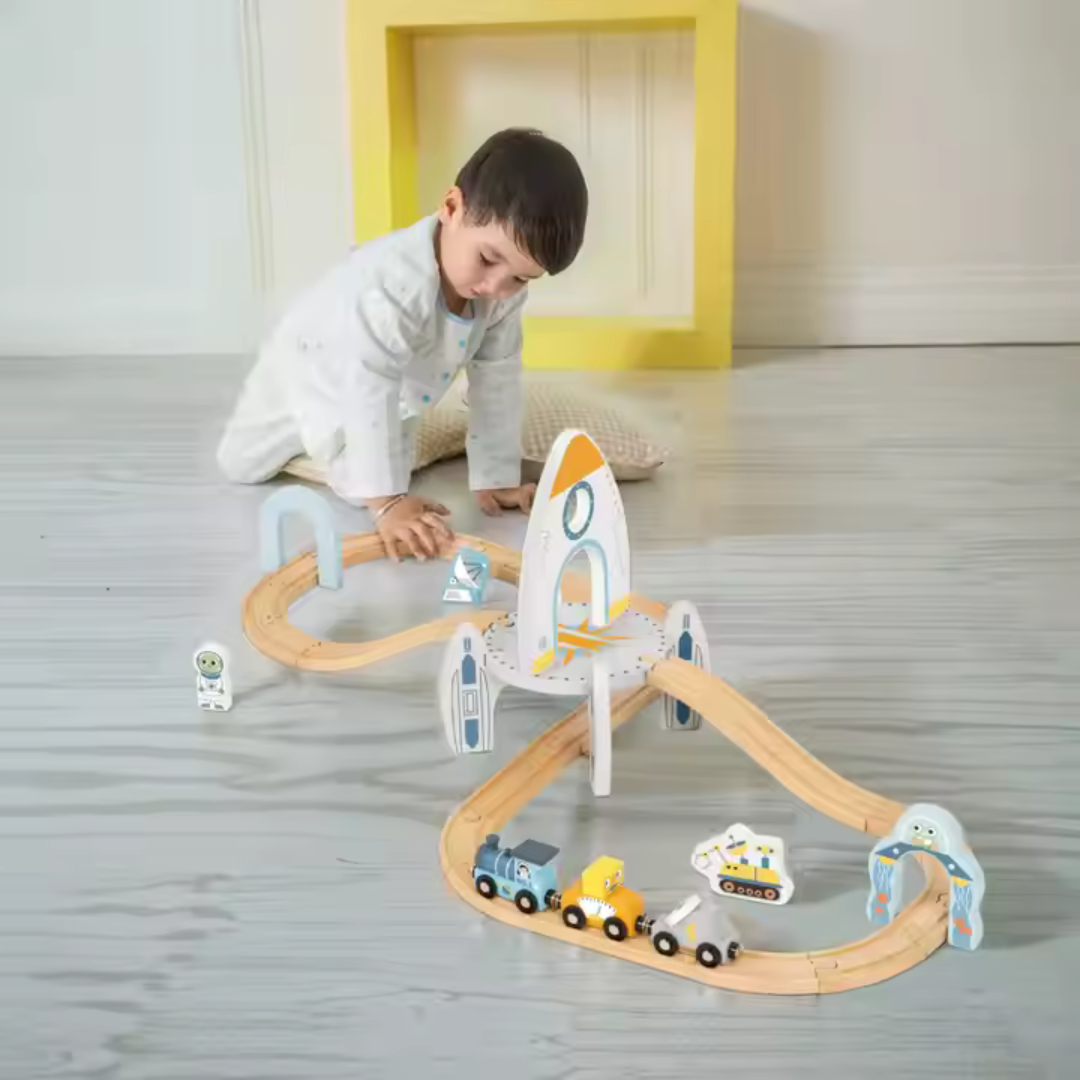 Tooky Toy Wooden Space Station Train Set