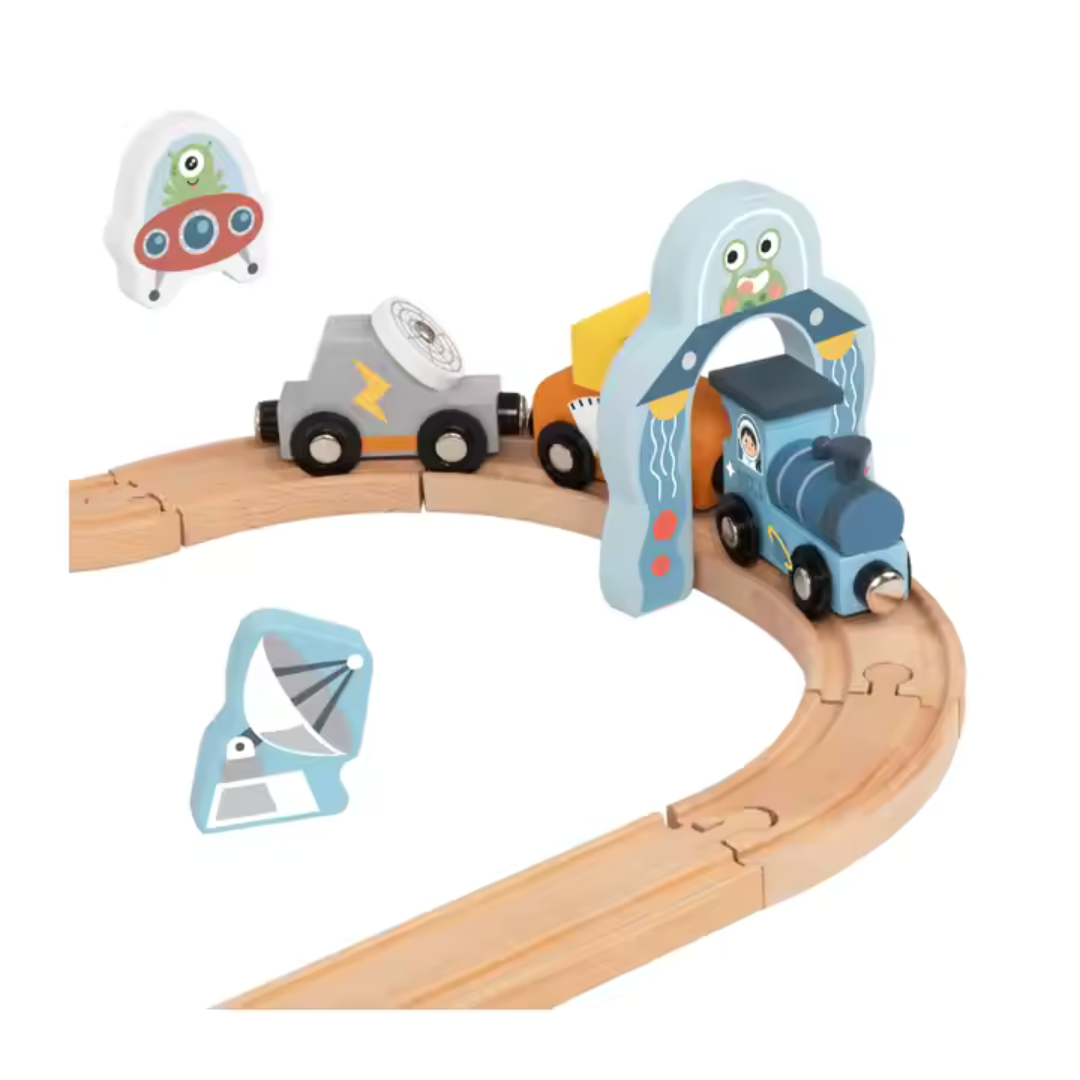 Tooky Toy Wooden Space Station Train Set