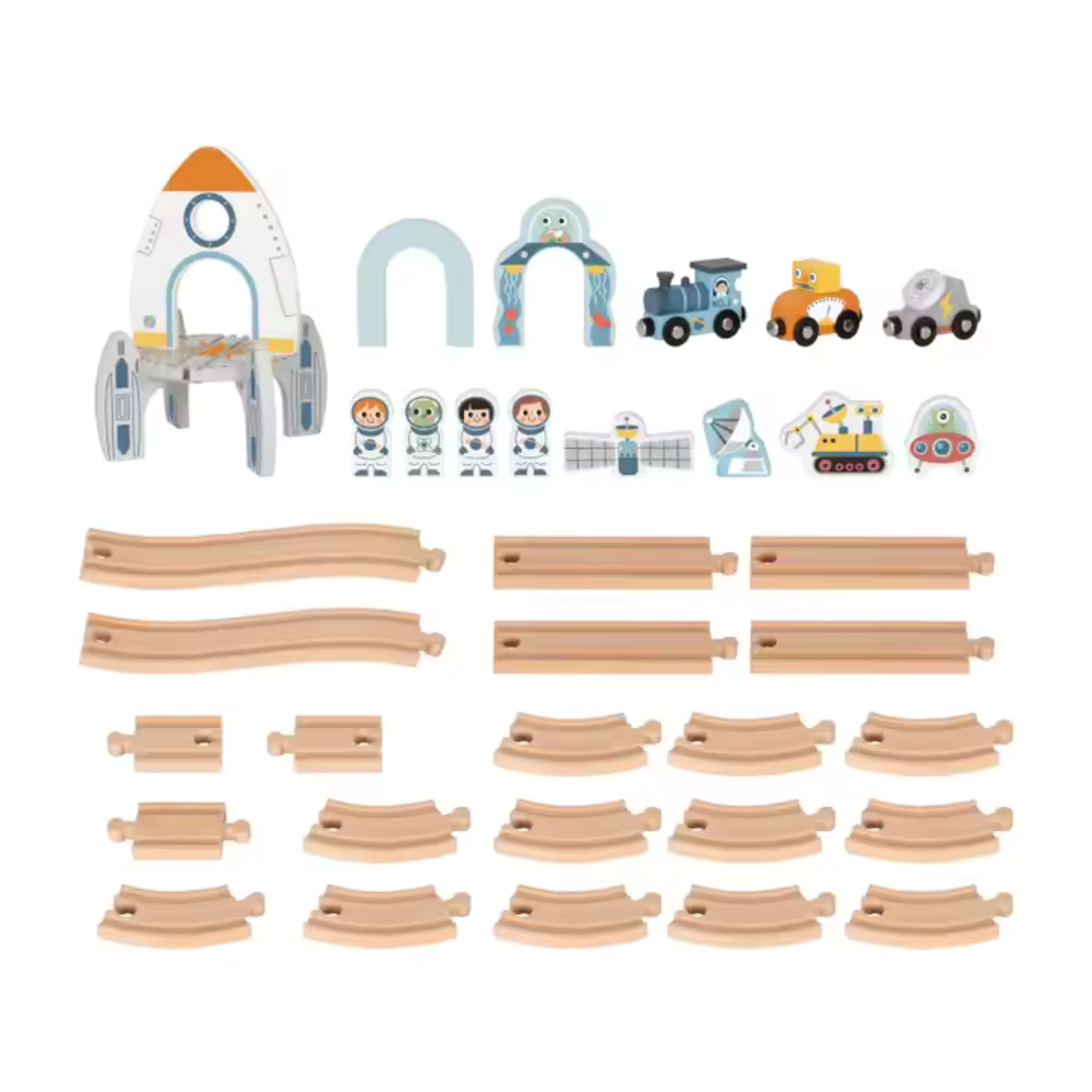 Tooky Toy Wooden Space Station Train Set