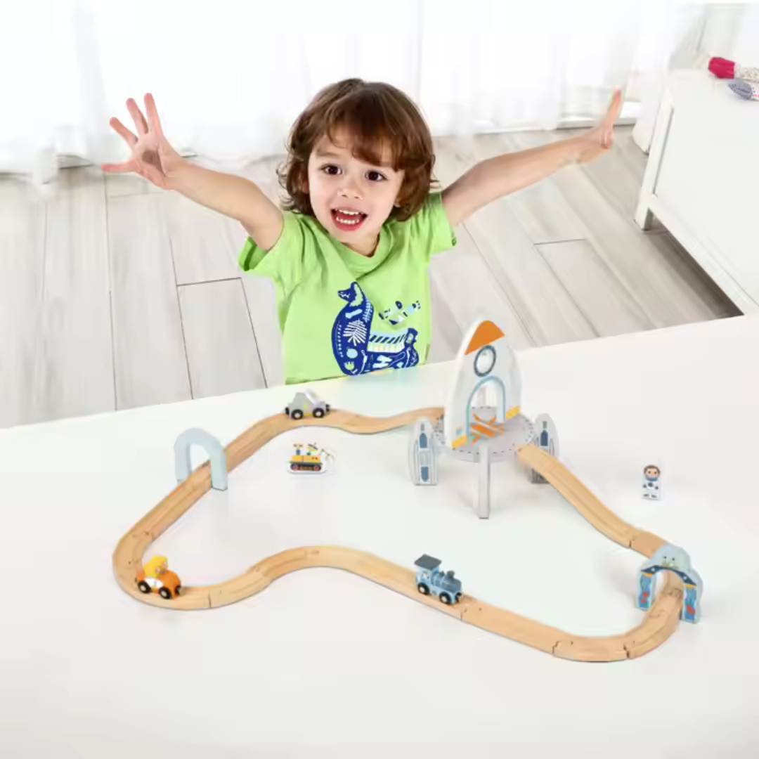 Tooky Toy Wooden Space Station Train Set